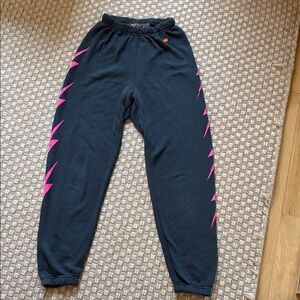 Aviator Nation Kids Navy Joggers with Pink Lightning Stripes